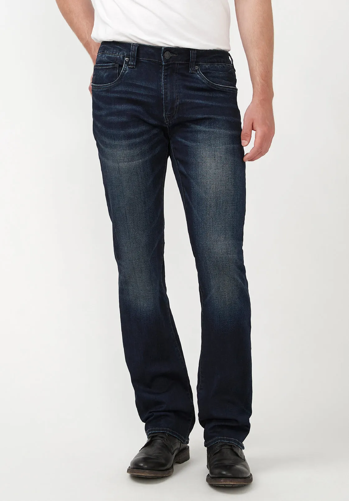 Slim Bootcut King Men's Jeans in Whiskered and Sanded Dark Blue - BM22675