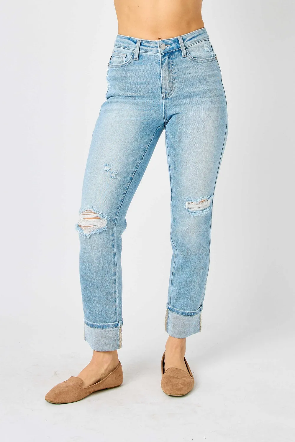 Star Mid Rise Americana Flag Cuff Boyfriend Jeans - PLUS