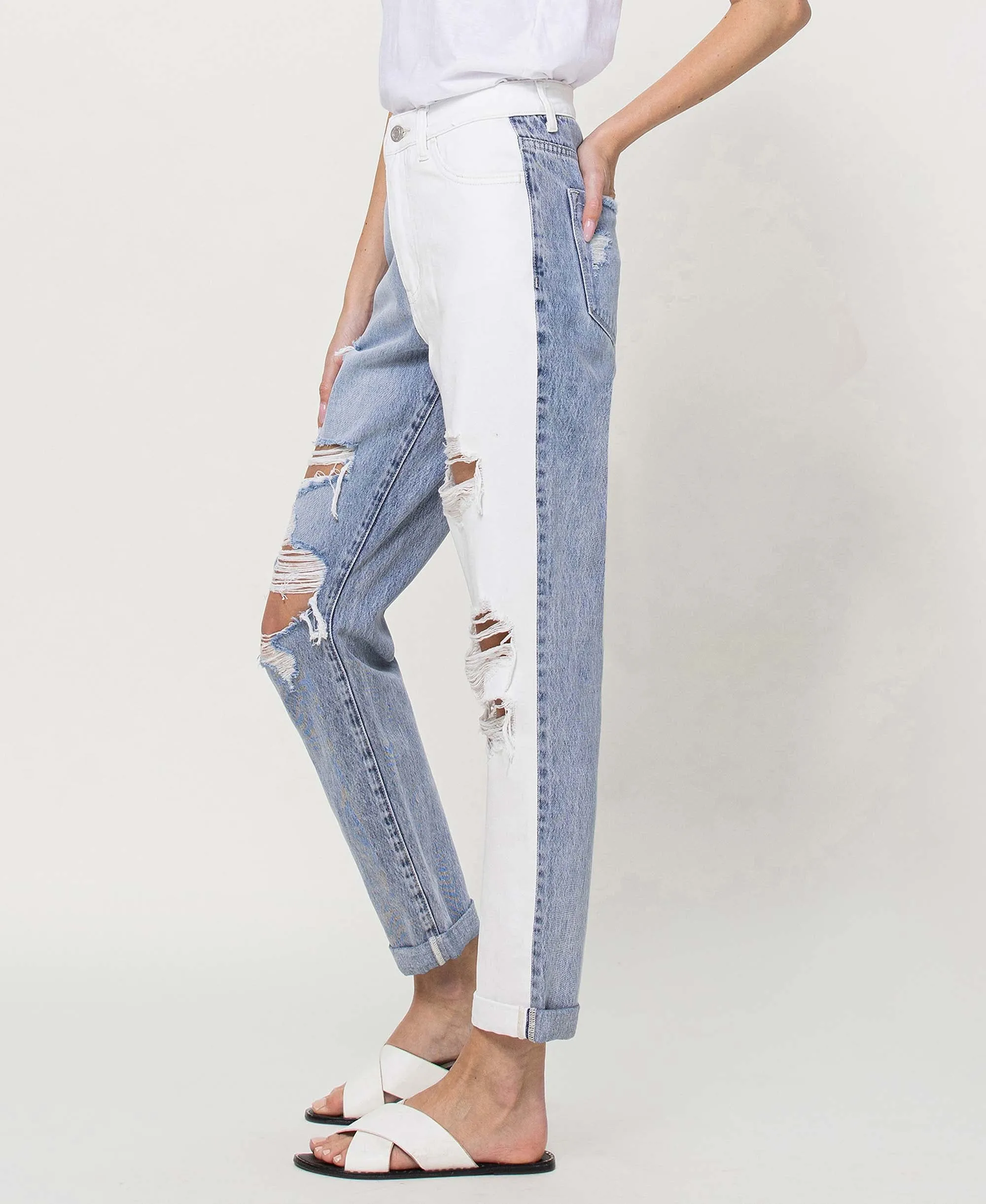 Steady Heart - Split Two Tone Mom Jeans