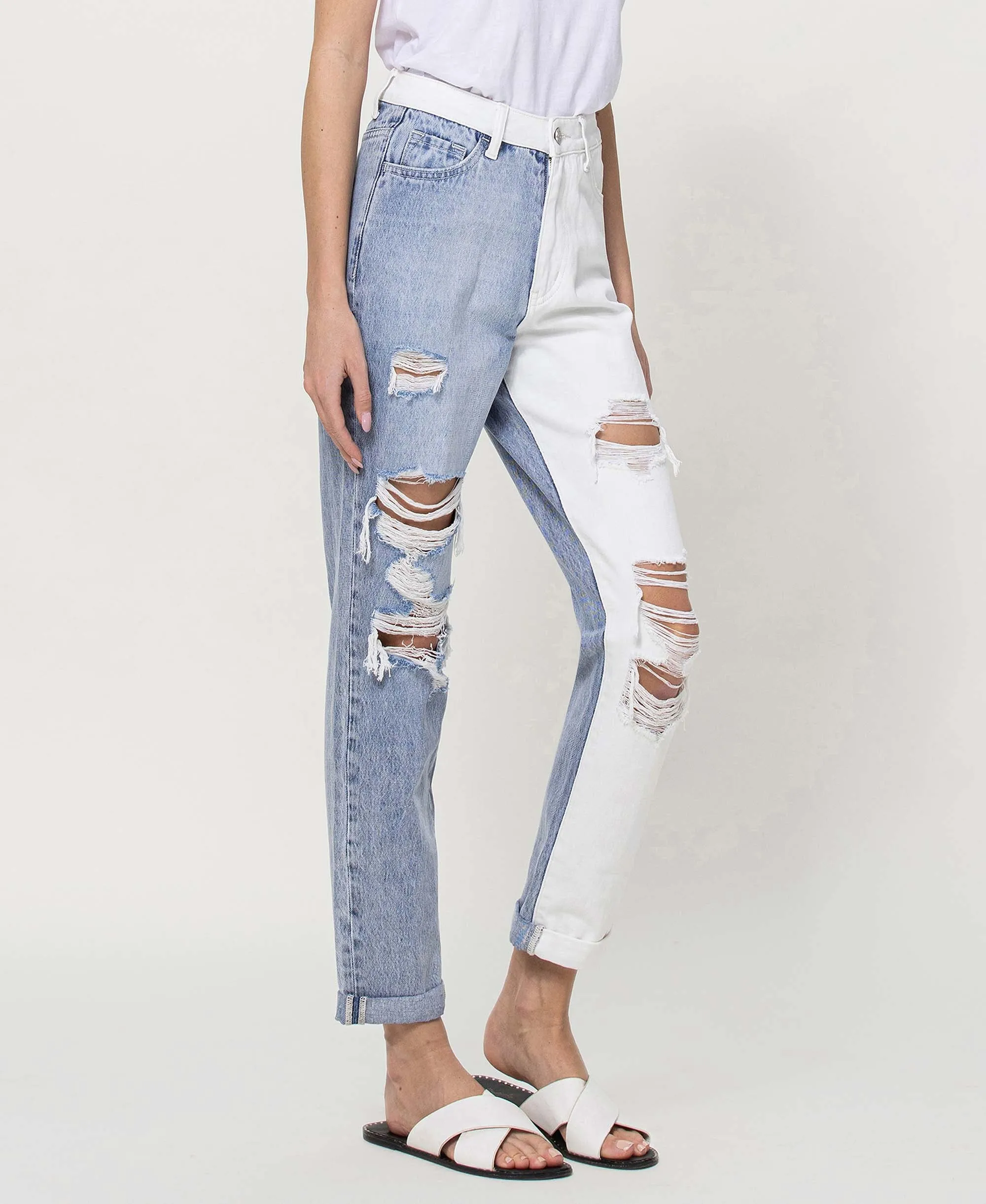 Steady Heart - Split Two Tone Mom Jeans