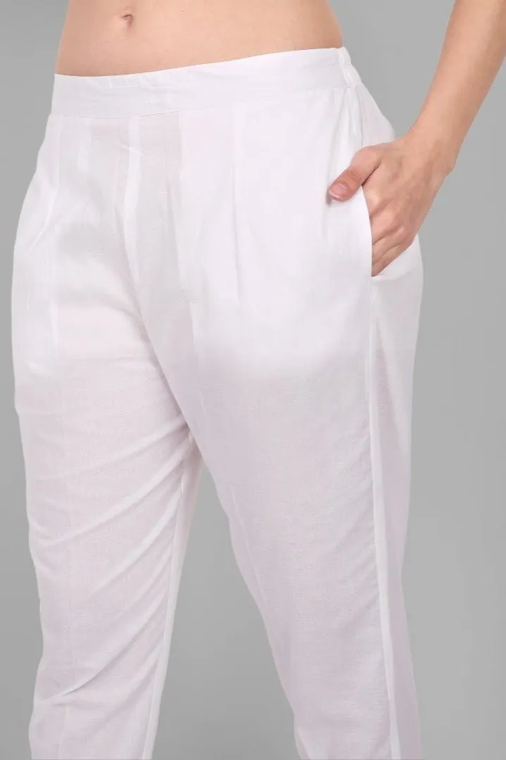 Straight Fit Cotton White Drainpipe Pants