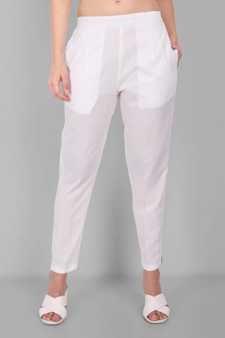 Straight Fit Cotton White Drainpipe Pants