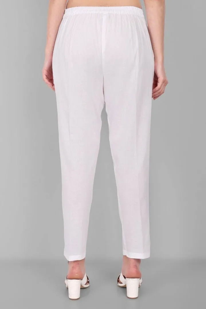 Straight Fit Cotton White Drainpipe Pants