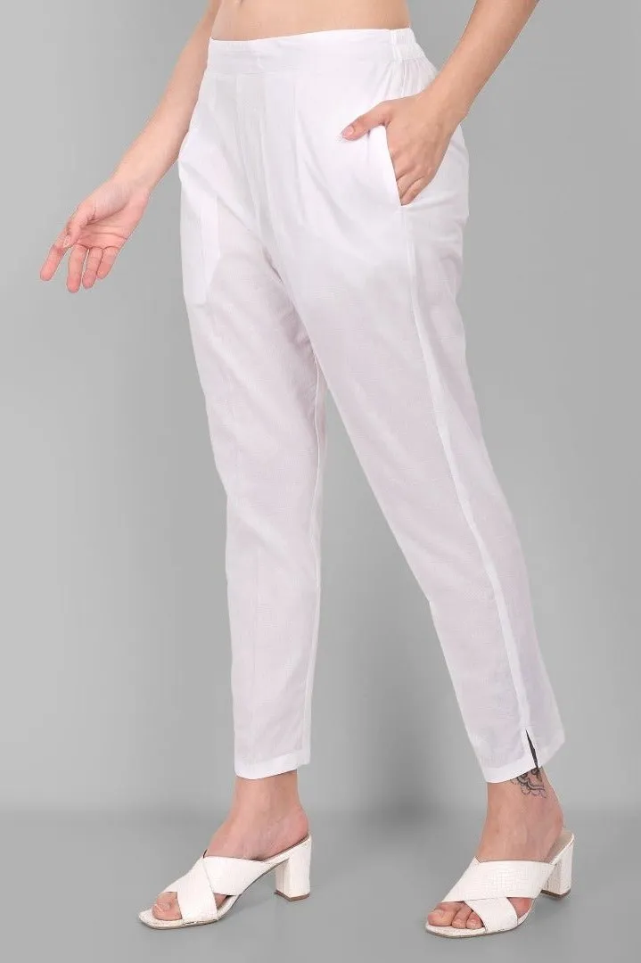 Straight Fit Cotton White Drainpipe Pants