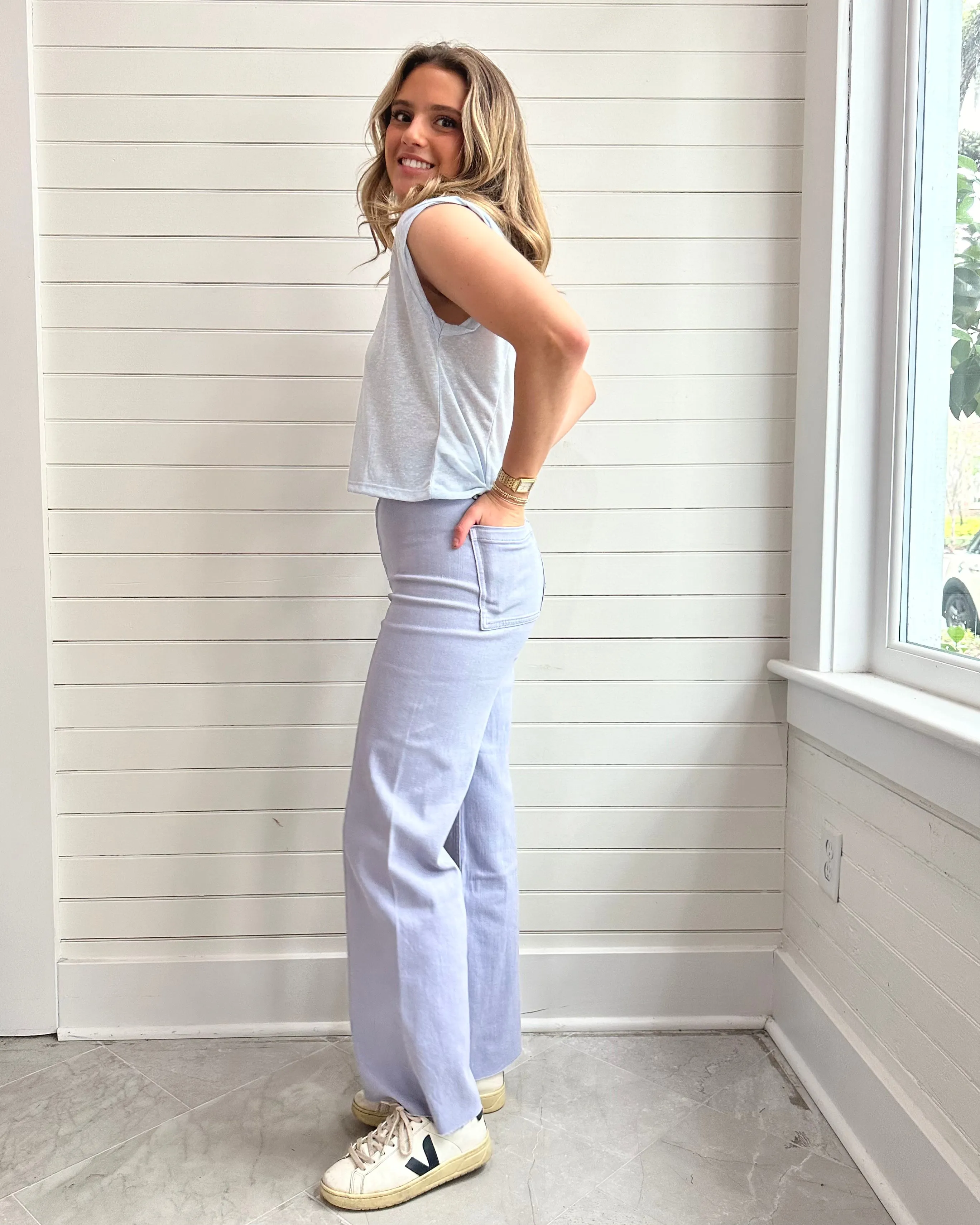 Straight Wide Leg Denim Pants-PERIWINKLE