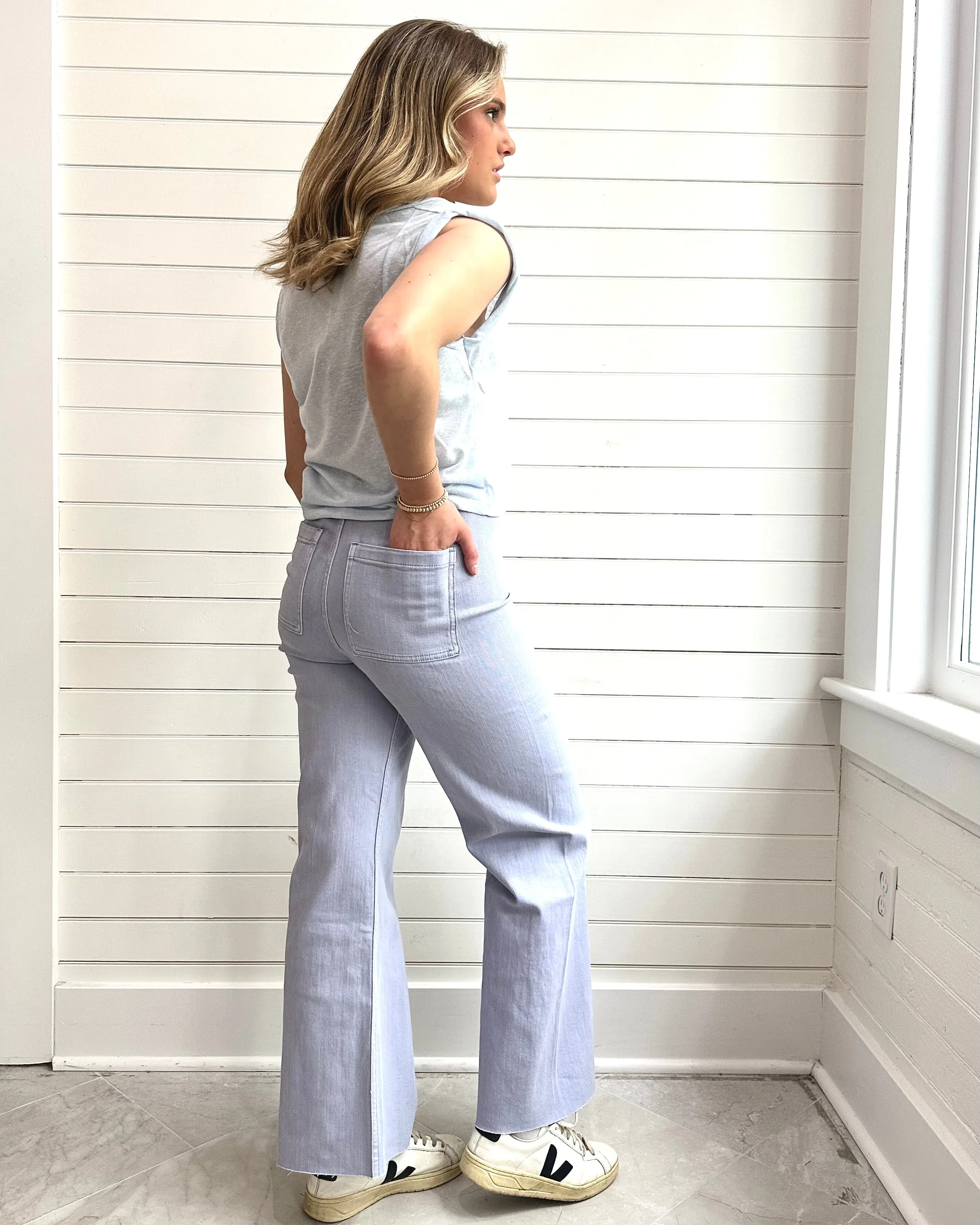 Straight Wide Leg Denim Pants-PERIWINKLE