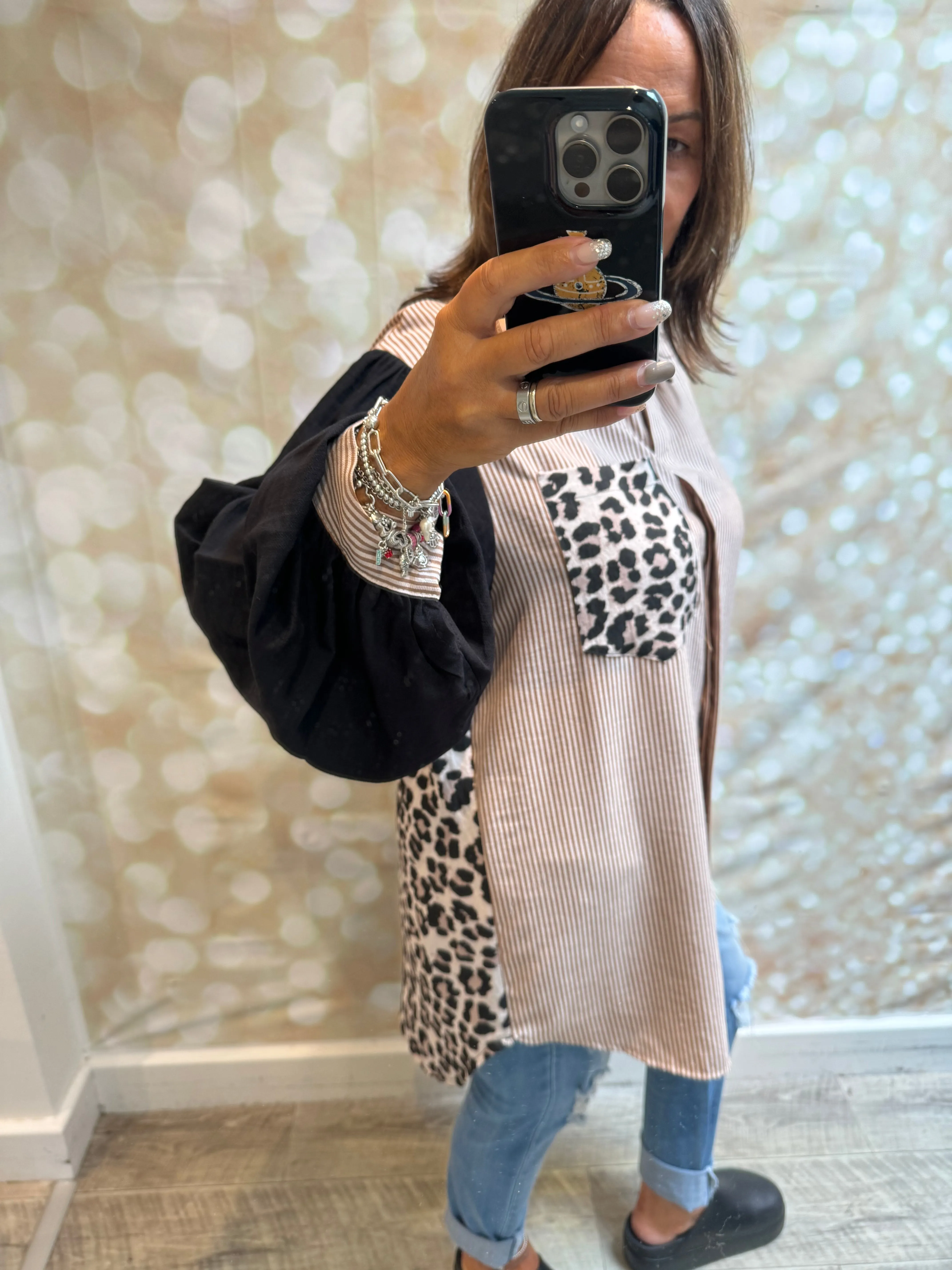 Studio pinstripe / leopard shirt