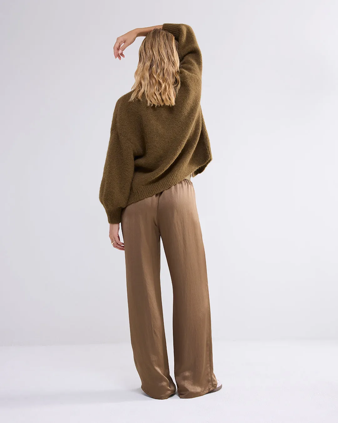 Summum Olive Wide Leg Flowy Trousers