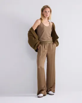 Summum Olive Wide Leg Flowy Trousers