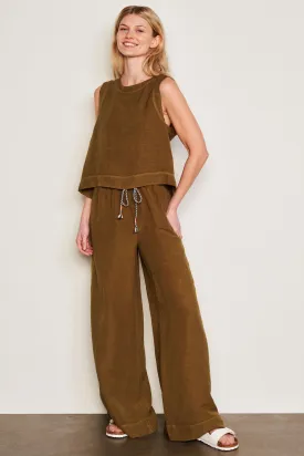 Sundry Linen Wide Leg Pant in Olive