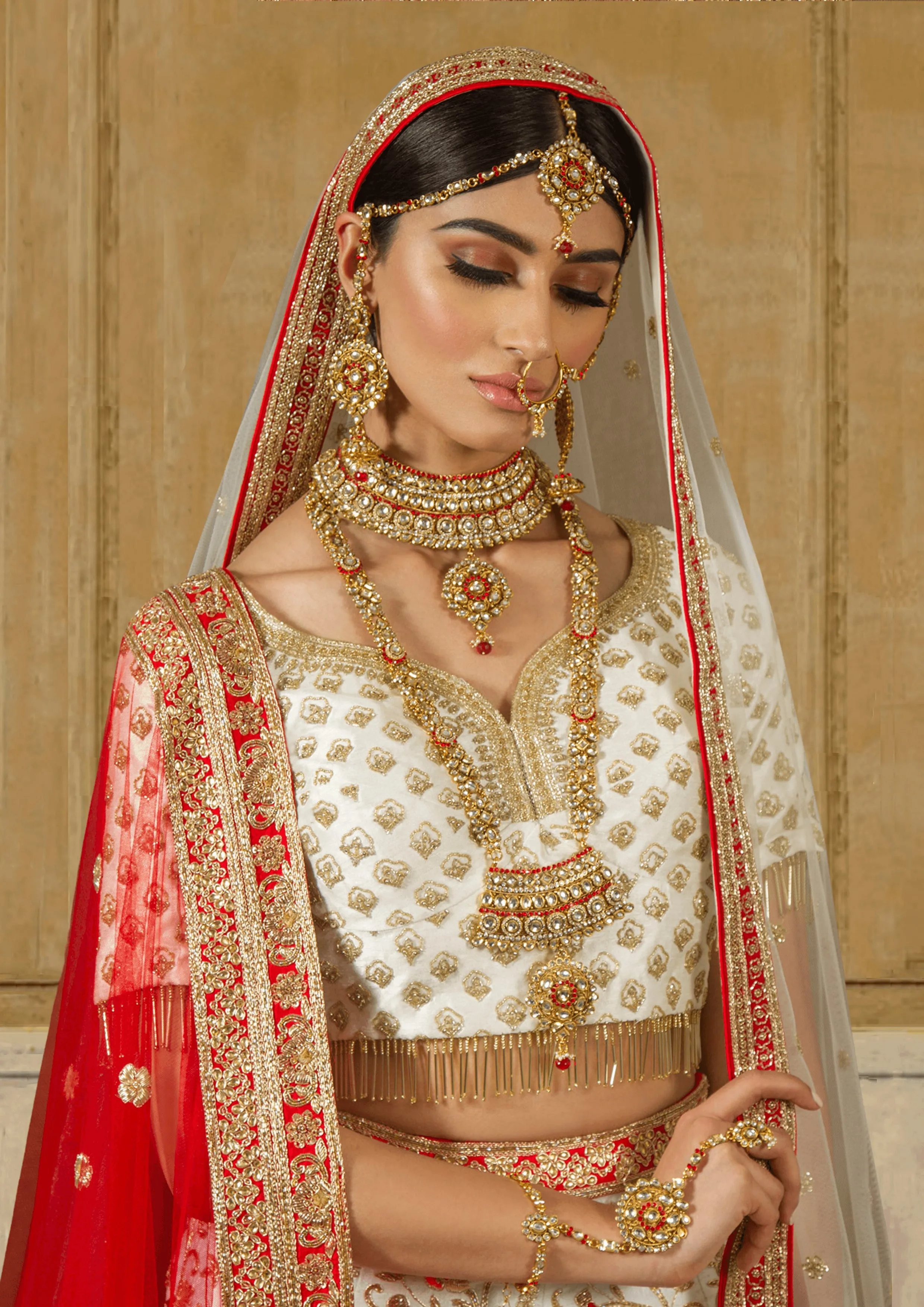 'Tara', Red & Gold Antique Bridal Jewellery Full Set by Oorvi Desai