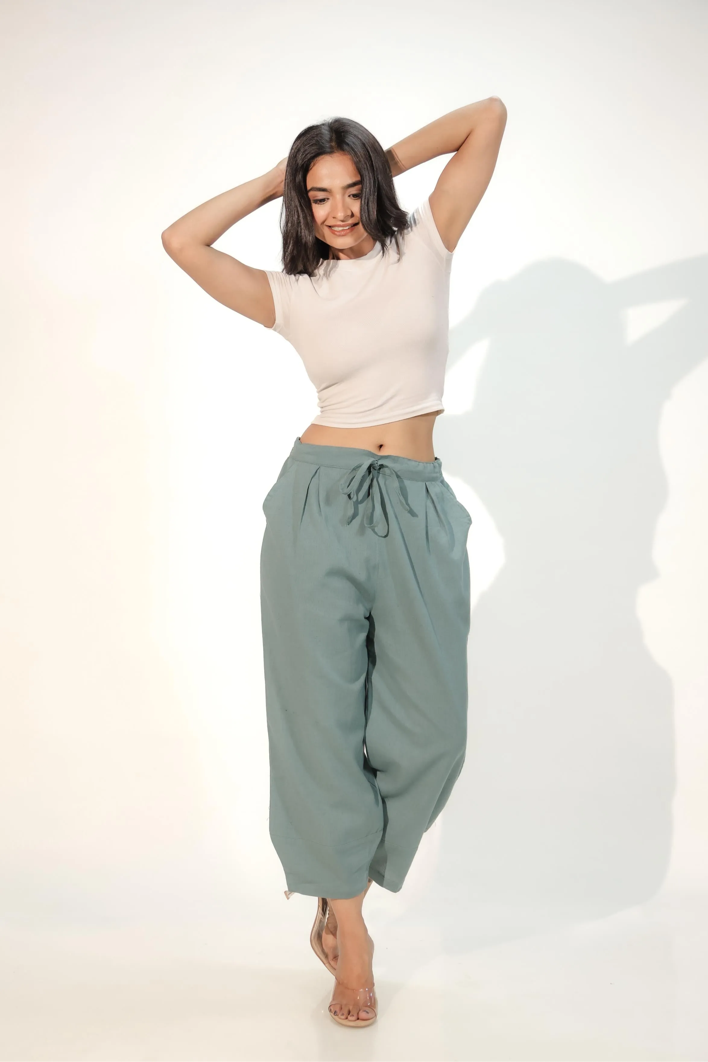 Teal Green Women's Regular-Fit Trousers