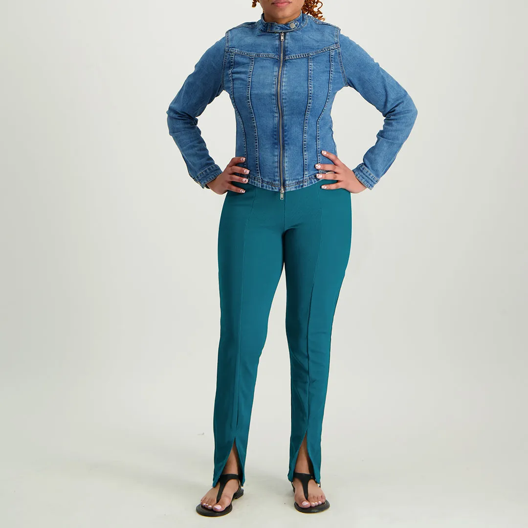 Teal Tapered Pant With Slit