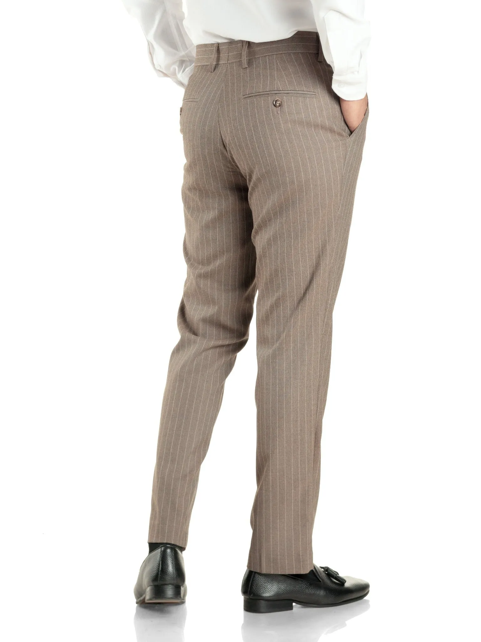 Trousers With Belt Loop -  Brown Pinstripes (Stretchable)