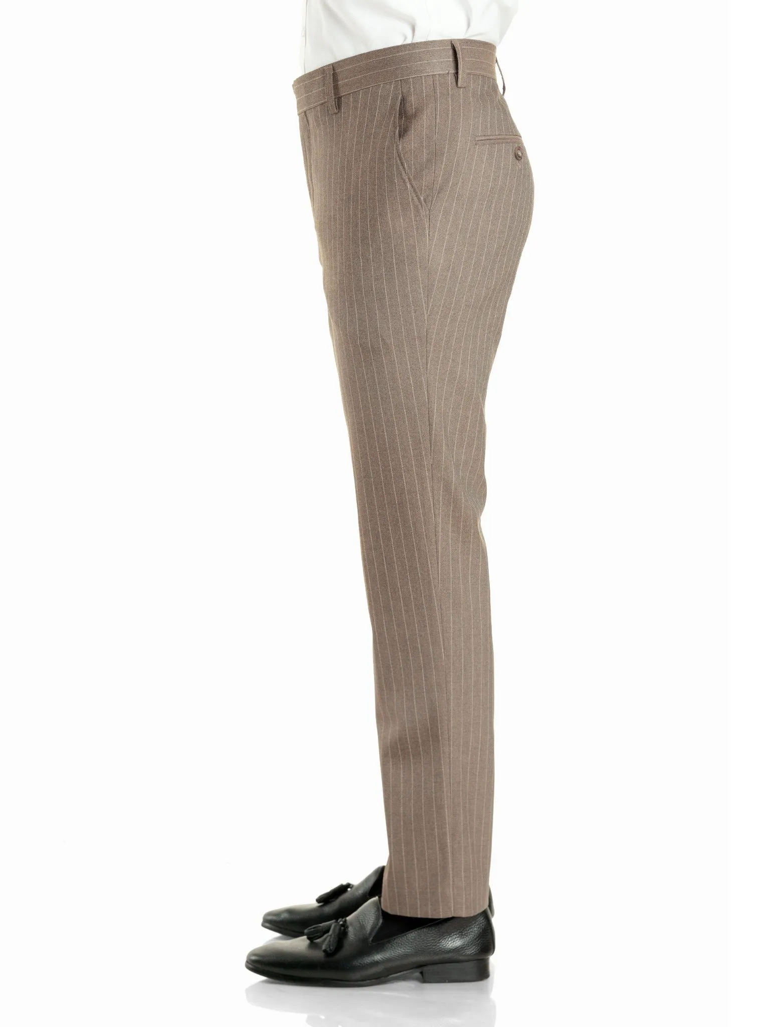 Trousers With Belt Loop -  Brown Pinstripes (Stretchable)