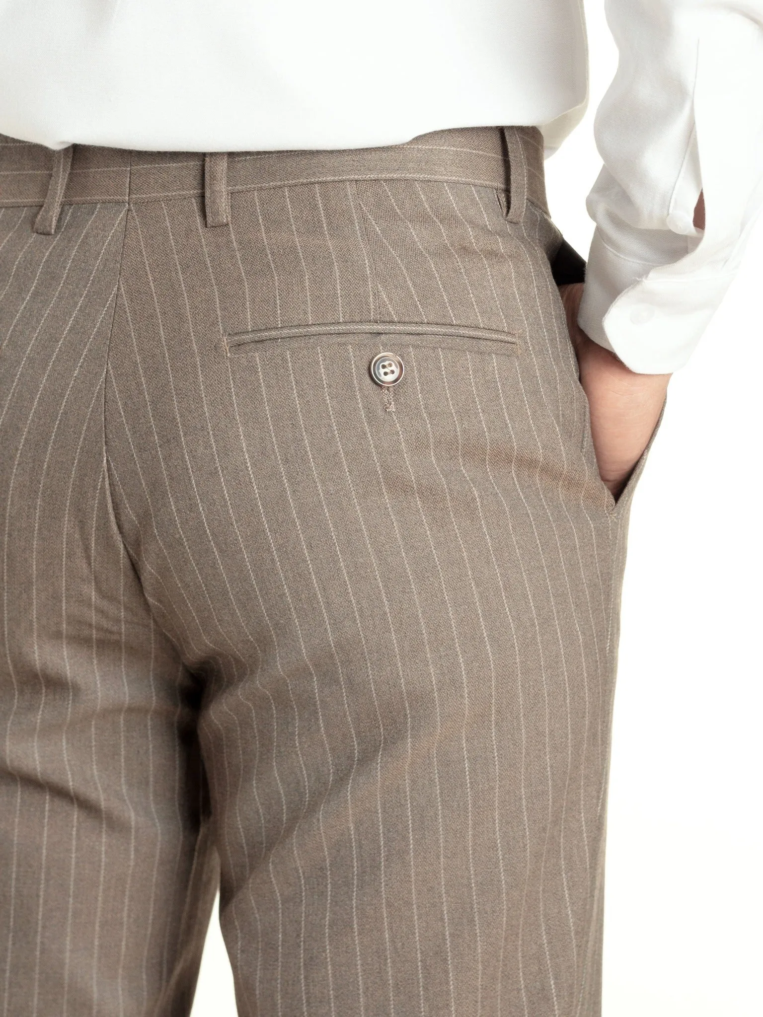 Trousers With Belt Loop -  Brown Pinstripes (Stretchable)