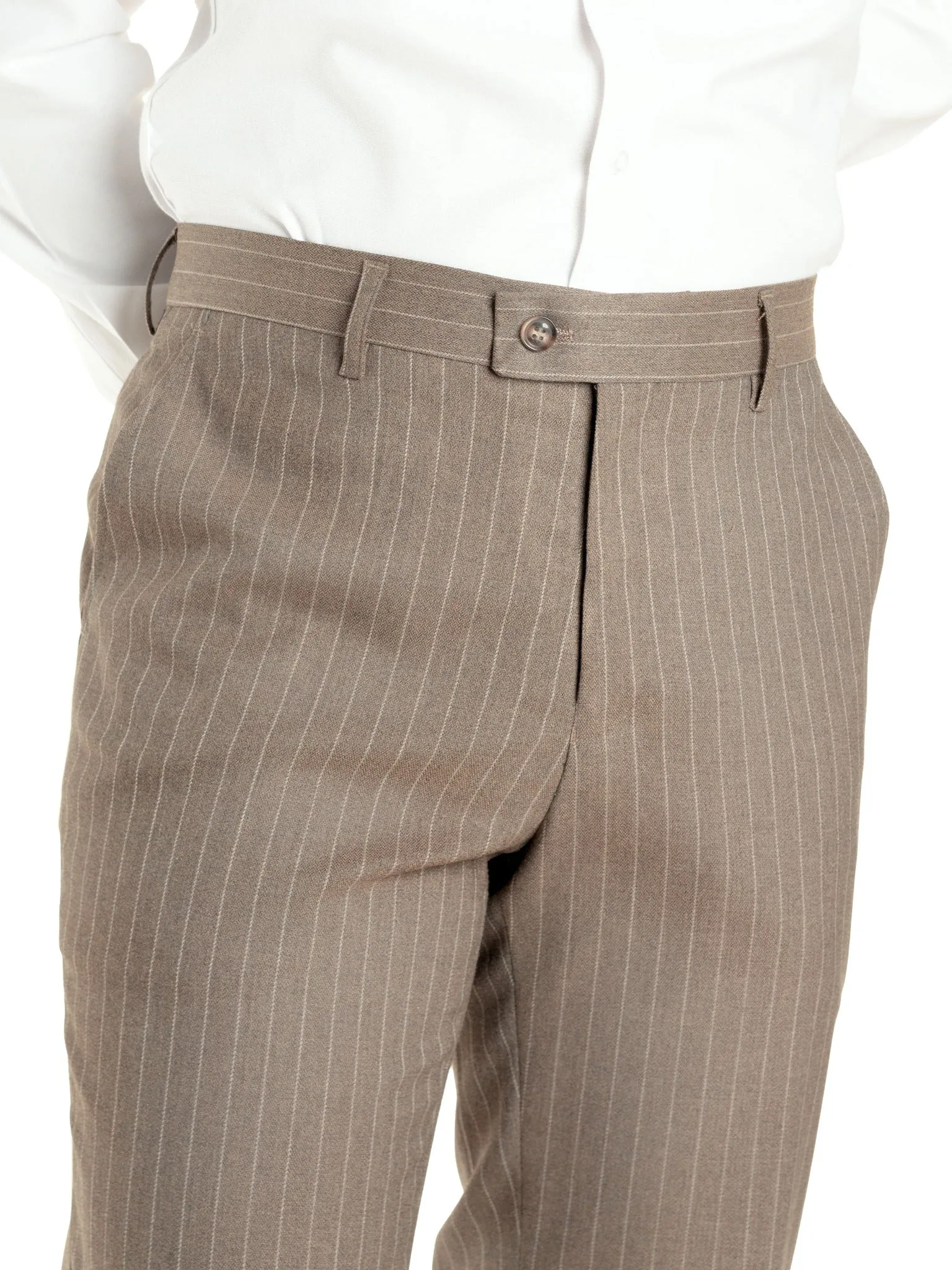 Trousers With Belt Loop -  Brown Pinstripes (Stretchable)