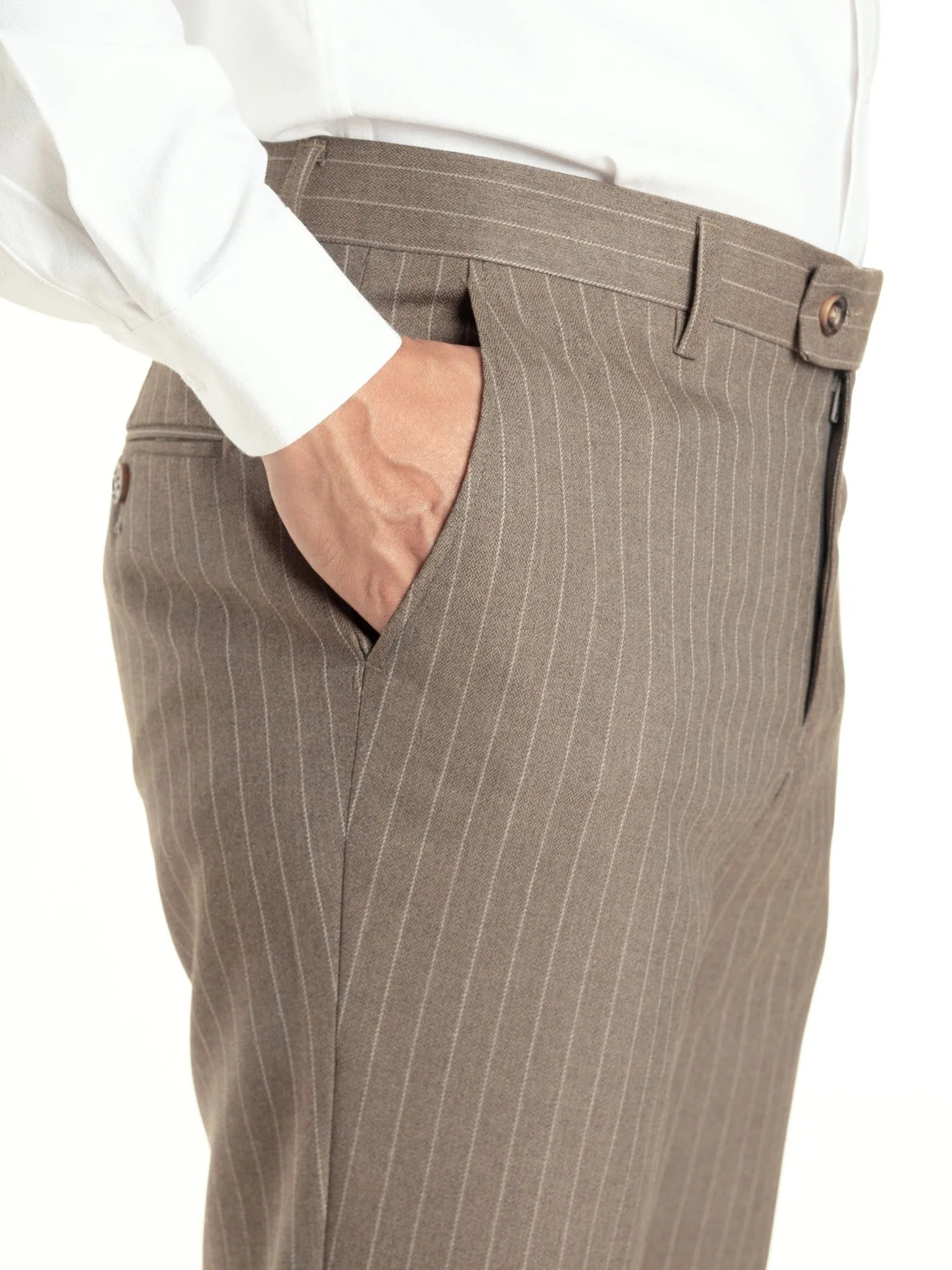 Trousers With Belt Loop -  Brown Pinstripes (Stretchable)