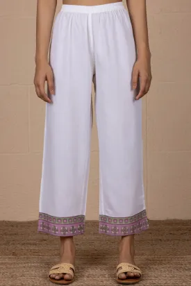 White And Dusty Rose Border Trousers