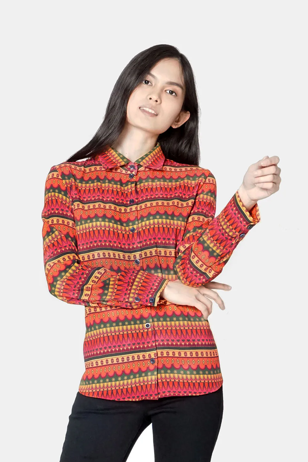 Women's Classic Long Sleeve Shirt in Varanasi Print