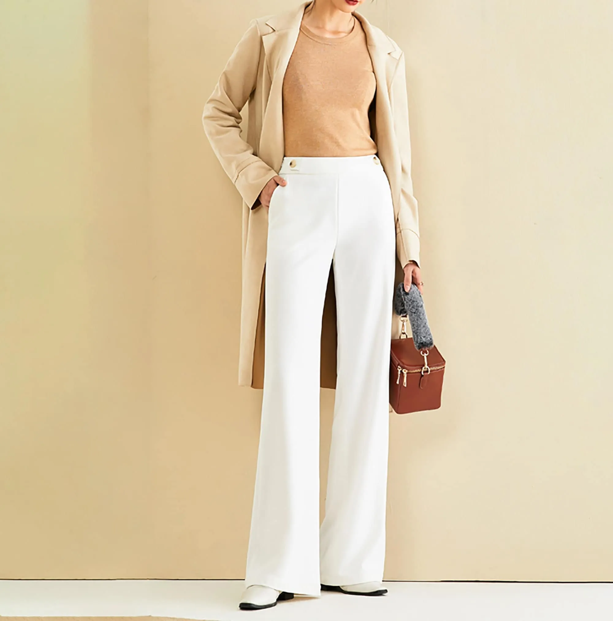 Women's White wide-leg pants,drape Pants,loose high-waist pants,Lady thin straight-leg pants,Fall Winter Long trousers,mopping suit pants