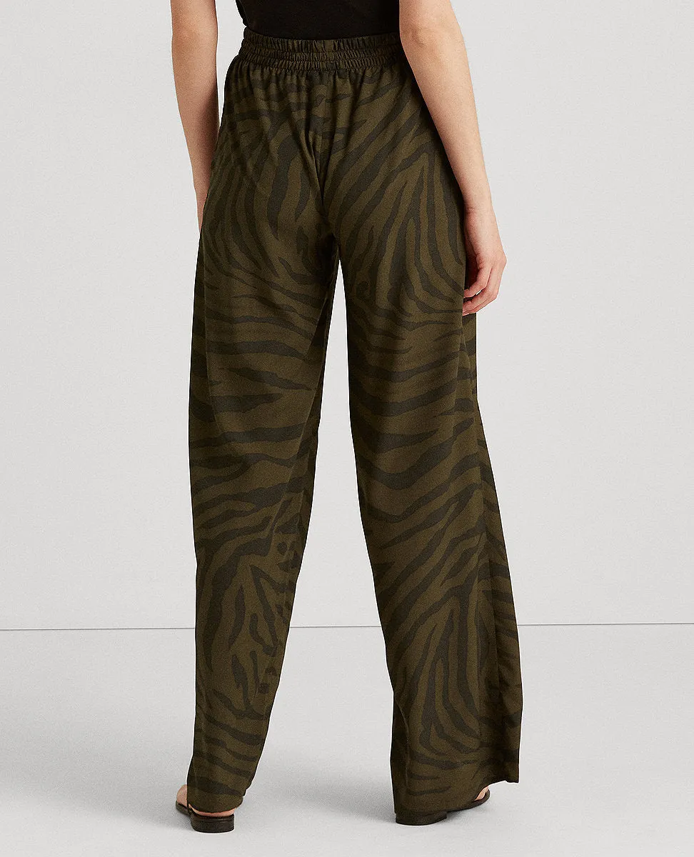 Zebra-Print Crepe Wide-Leg Pant In Green Multi